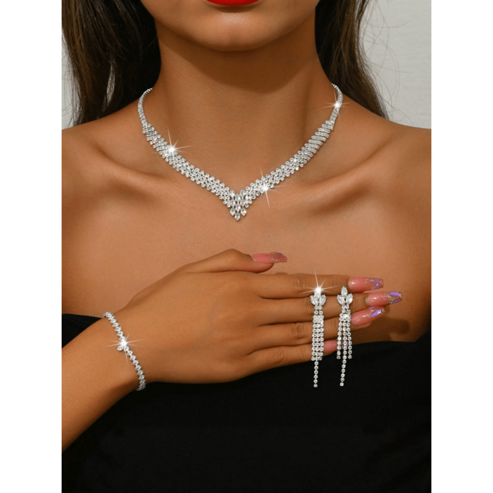 Classic Necklace, Earrings, Ring, Bracelet 4-Piece Set, Europ Minimalist